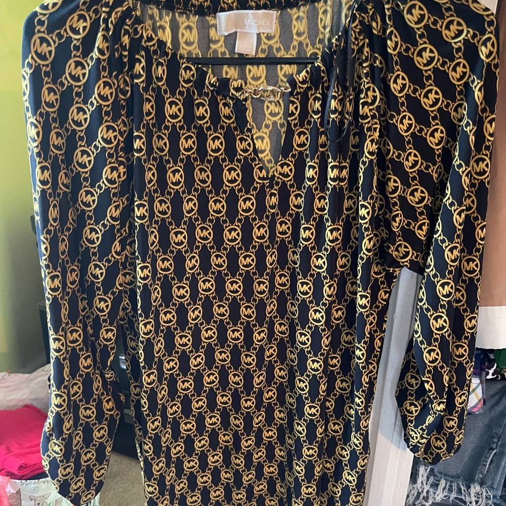 Michael Kors Gold and Tan Graphic Blouse